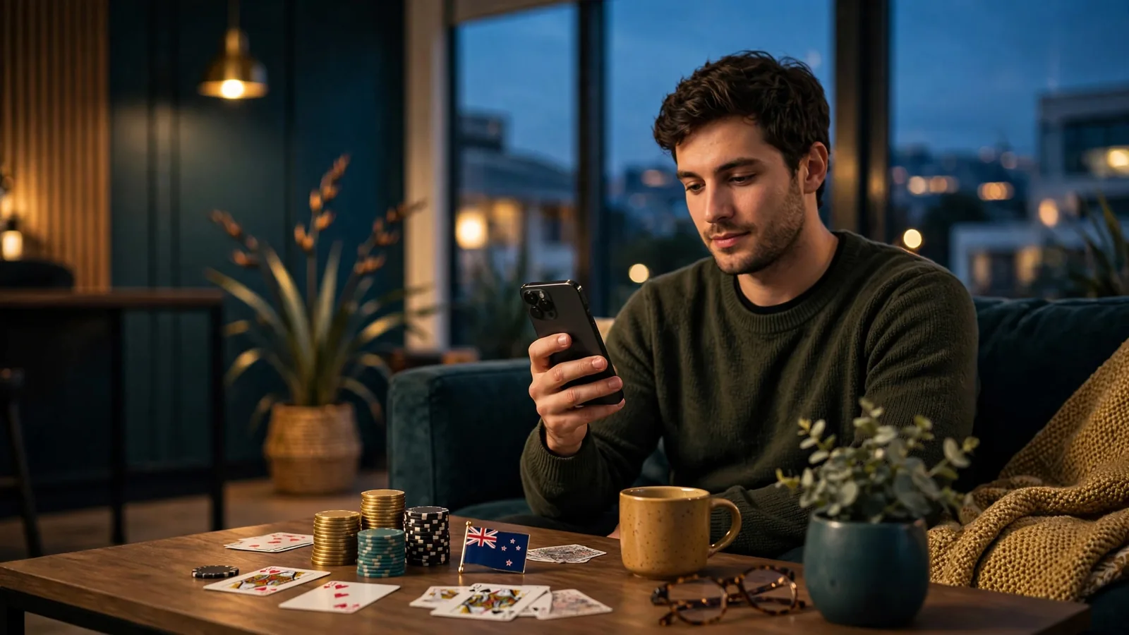 Person paying via mobile phone at a New Zealand online casino setting