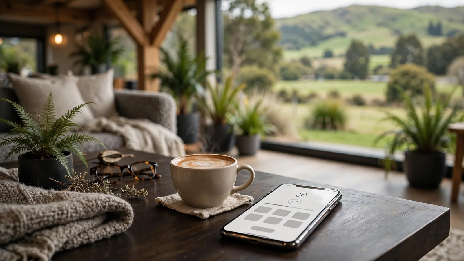 Smartphone on a table in a New Zealand home suggesting mobile payments